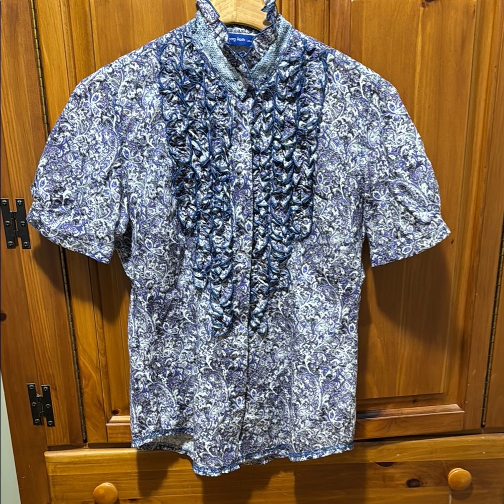 Georg Roth Blue Floral Blouse with Short Sleeves